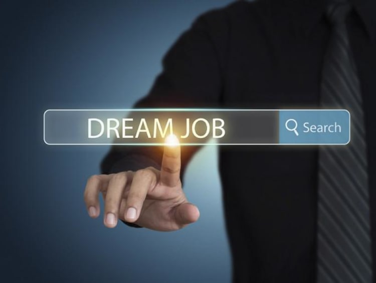 person typing dream job in search bar