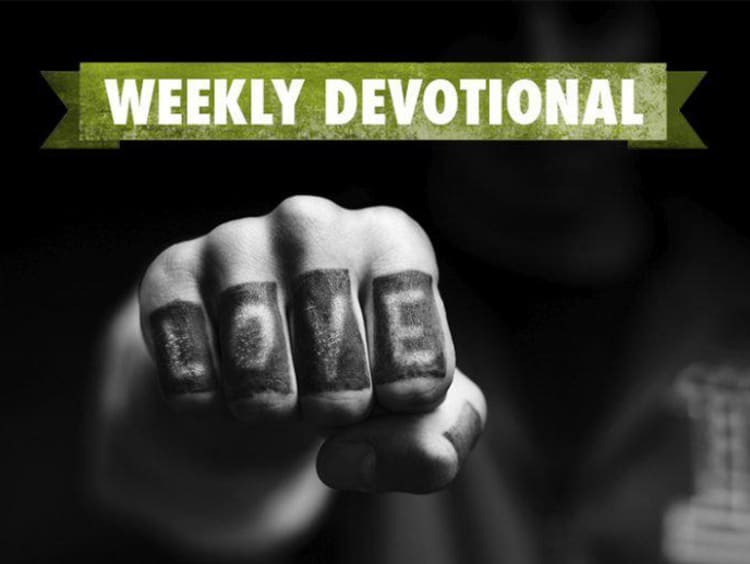 Weekly Devotional: Black and White fist with word love