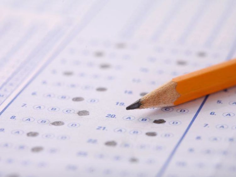 Pencil resting on top of a standardized test