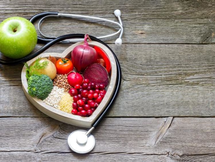 healthy food in a heart-shaped plate