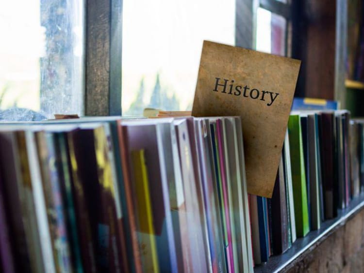 history books in a library