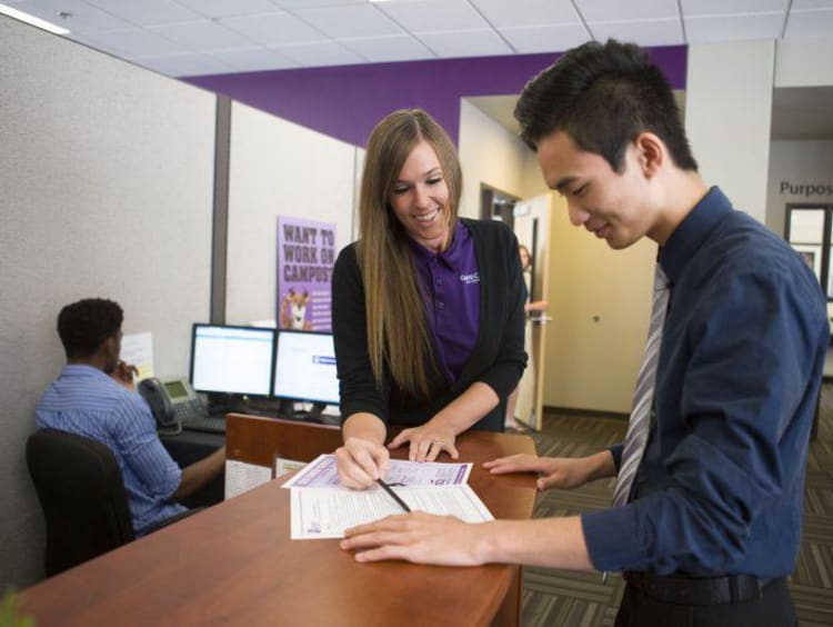 Students working at an office