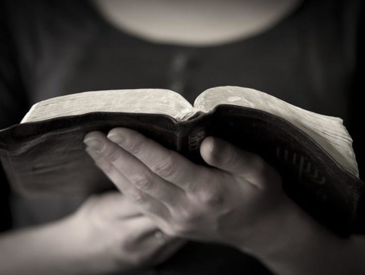 a pair of hands reading the Bible