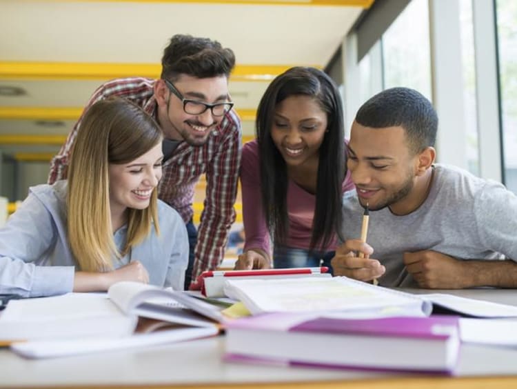 group of students studying