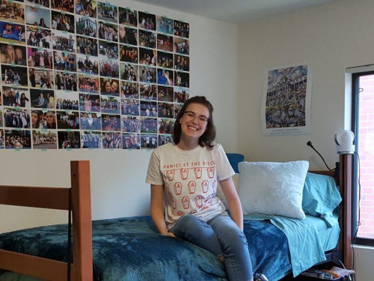 Kaylor Jones in her dorm room