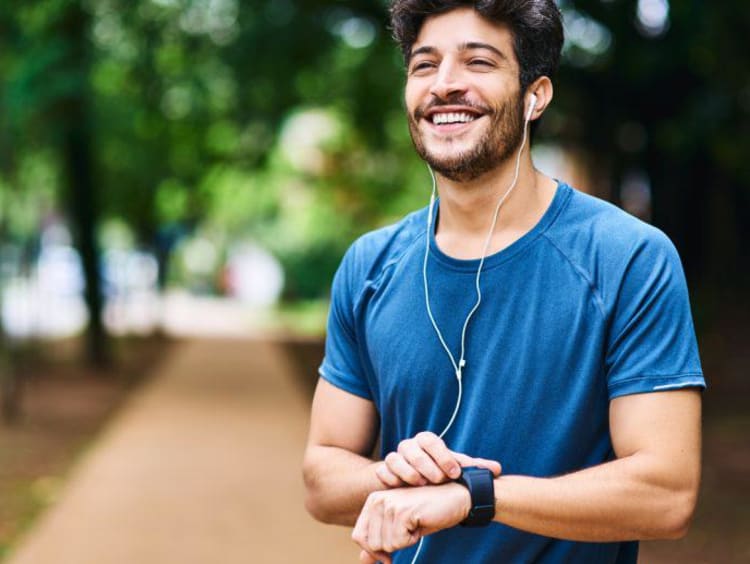 man listening to music outside