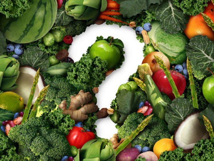 Fruits and vegetables with a question mark