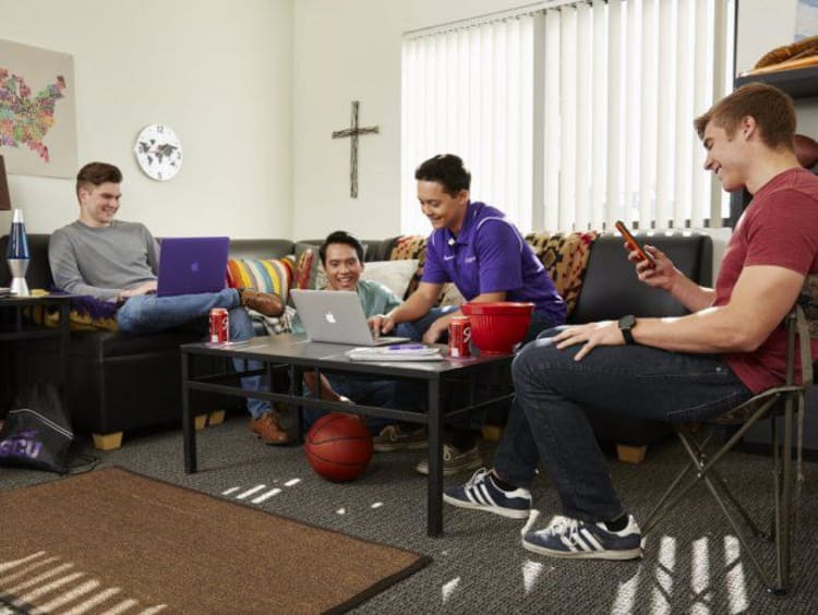 students in dorm room