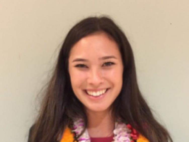 Rachel Kawakami in a lei 