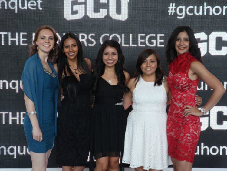 Anna Cofrancesco with four other honors students at an event