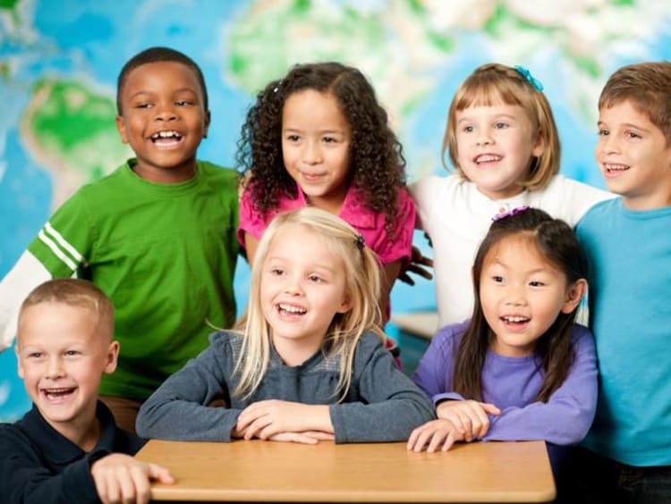 Young students pose for a class photo