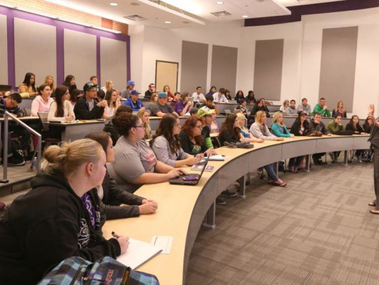 GCU students in a lecture hall on campus
