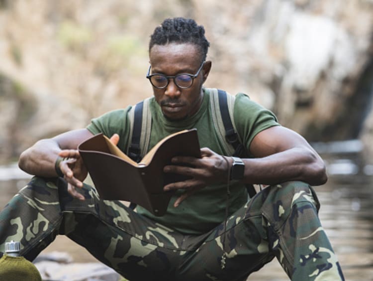 soldier reading about the ethics of war