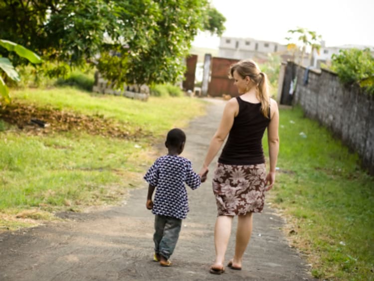 Missionary helping a child's spiritual growth while on a walk