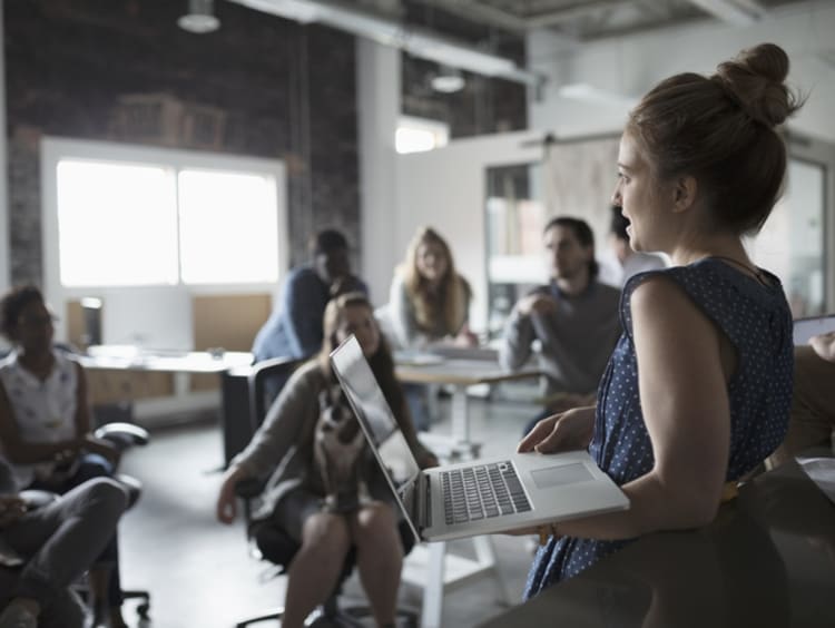 woman giving presentation