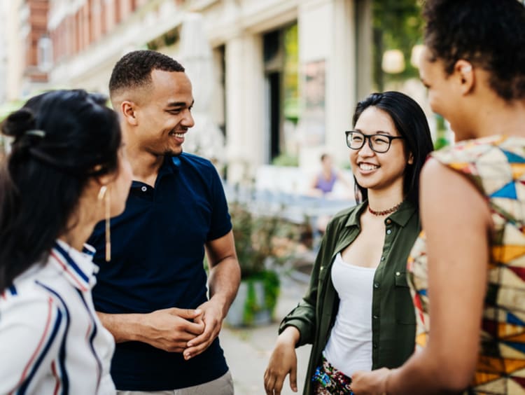 group of bilingual travelers in a foreign country