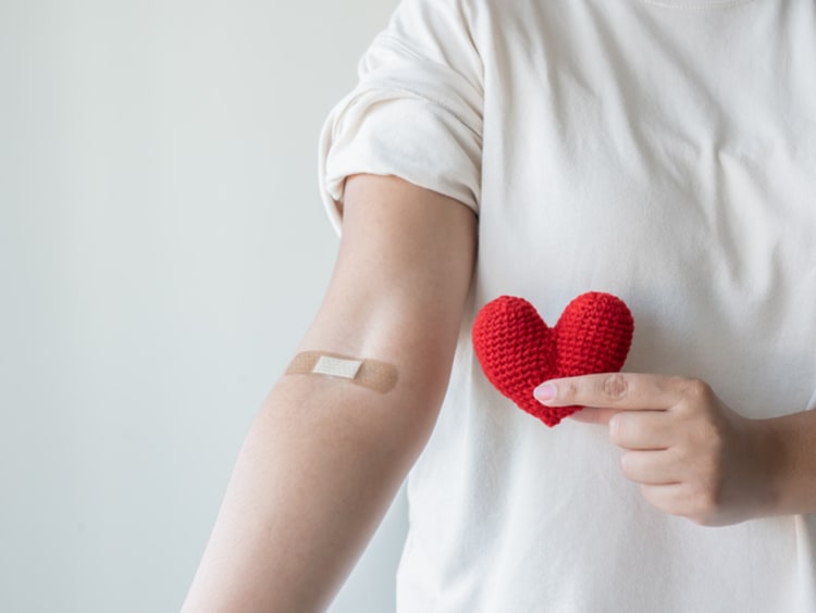 Woman finished donating blood