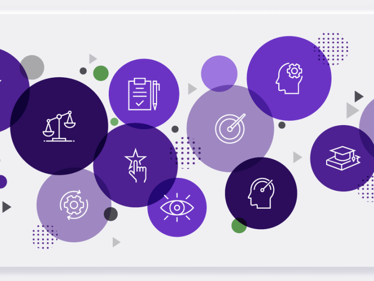 Purple-colored circles with animated graphics