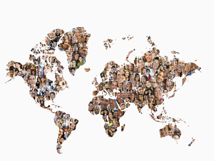 map of the world filled in with people's faces