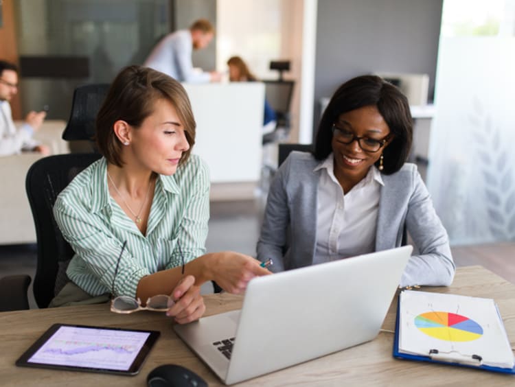 Two female doctoral students writing their dissertations