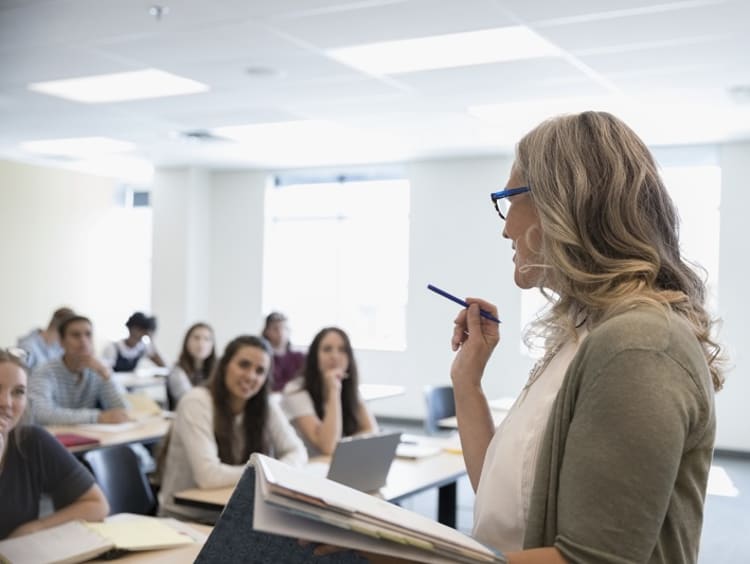 Female college professor giving a lecture