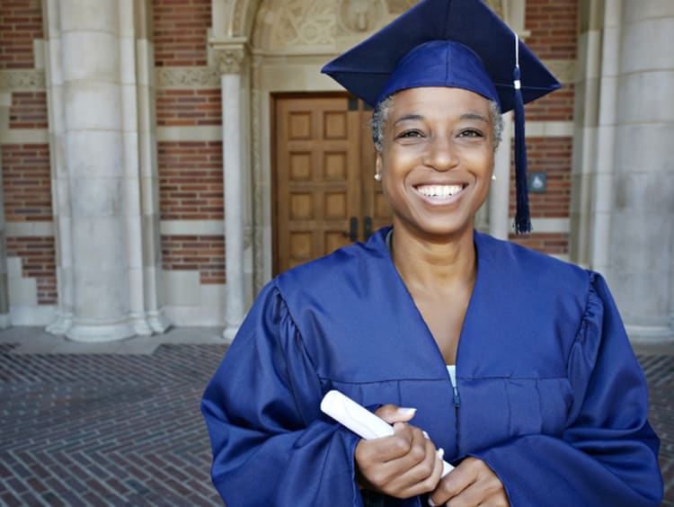 Adult female graduating with her EdD degree