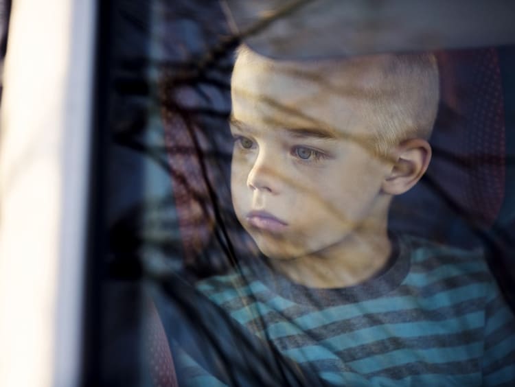 Student looking outside of car window