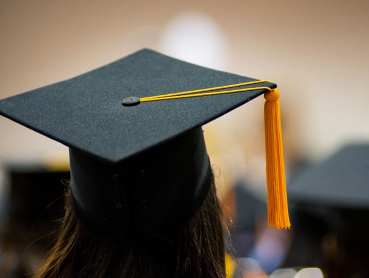 The graduation cap of a female doctorate student