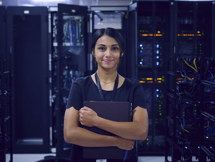 Chief information security officer in a server room