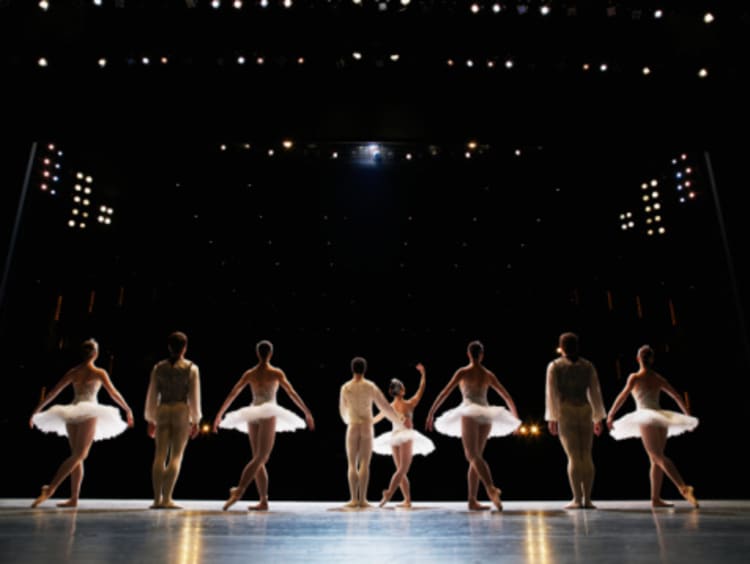 Ballet students about to perform on stage