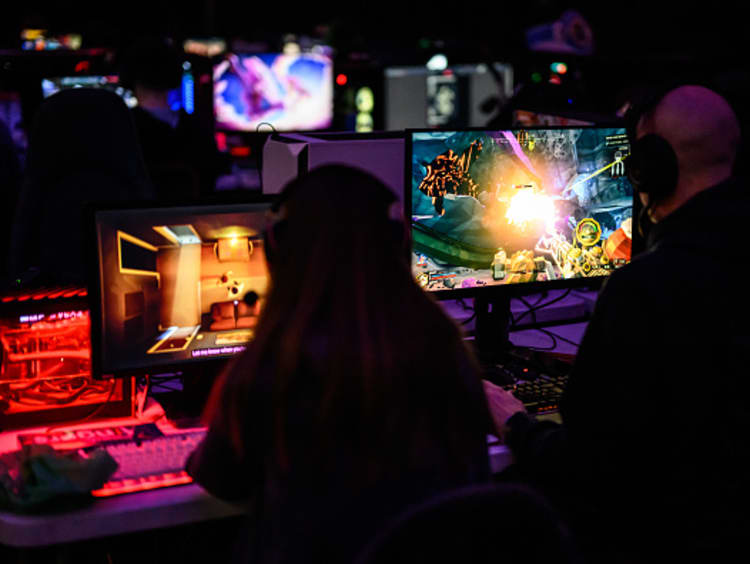 Gamers participating in an esports tournament