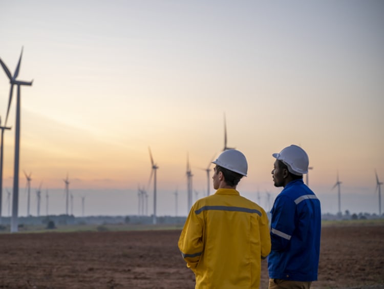 Industrial engineers working with windmills