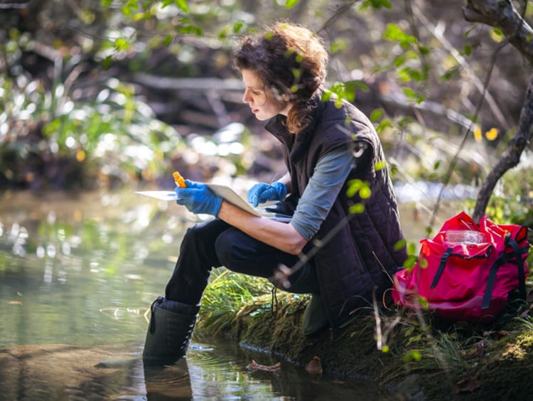 An environmental scientist taking water samples