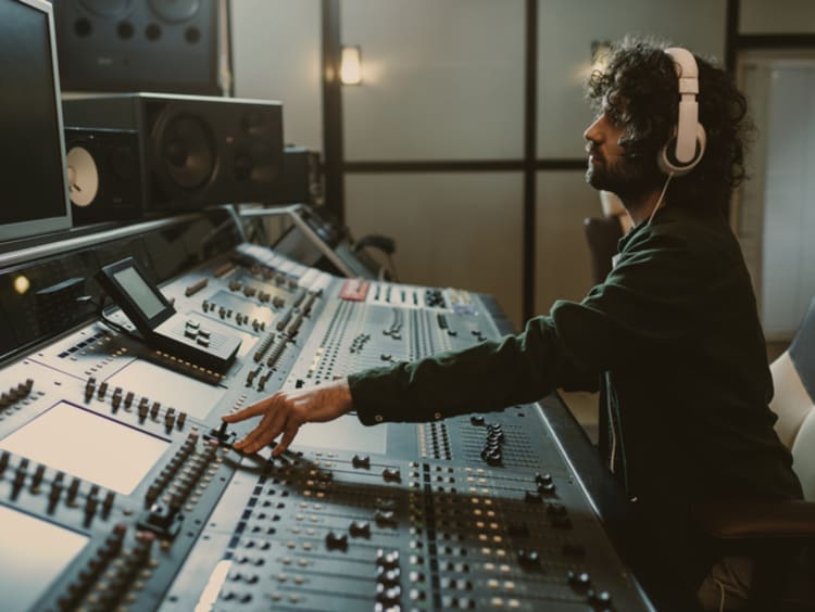 Male working in a music production studio