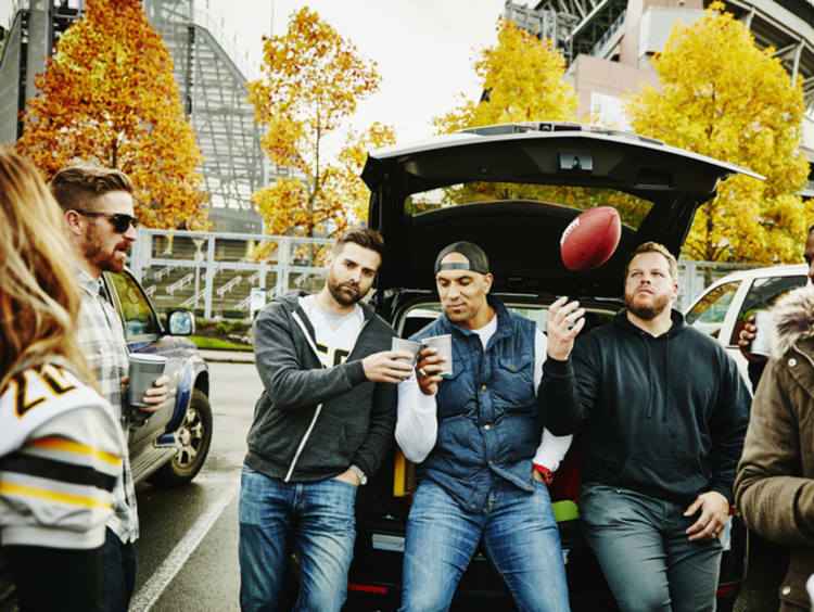 Friends coming together for a football game