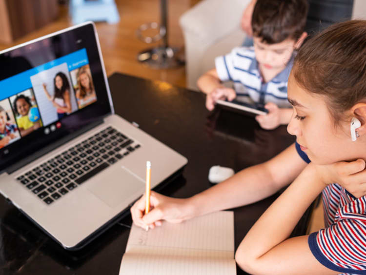 Female student involved in remote learning