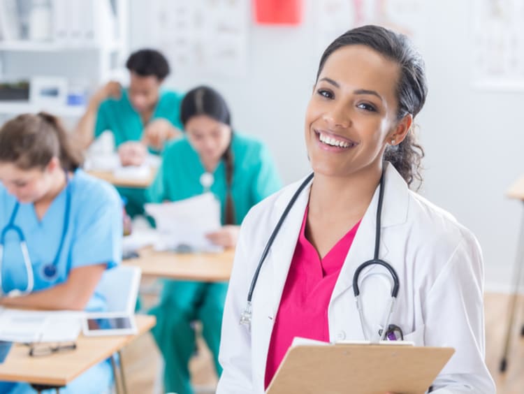 A nurse educator in a classroom