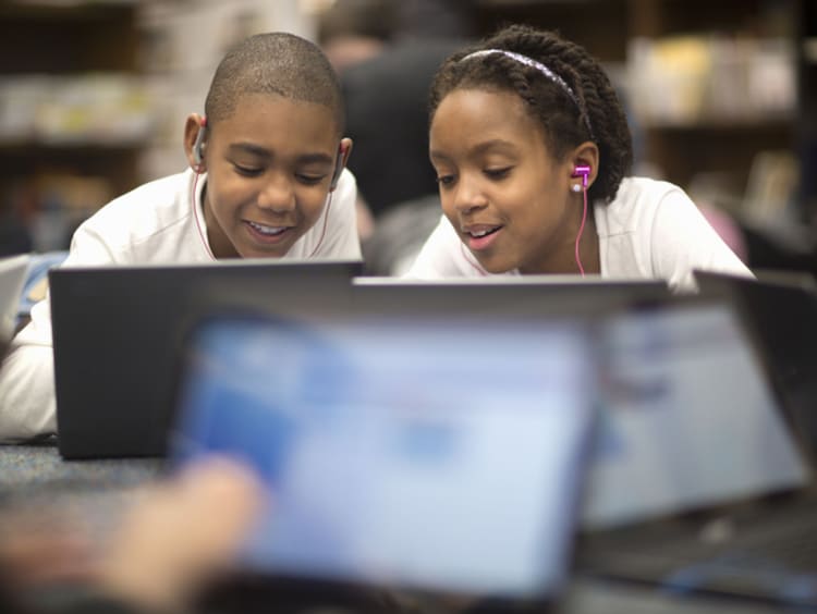 Students using technology in the classroom