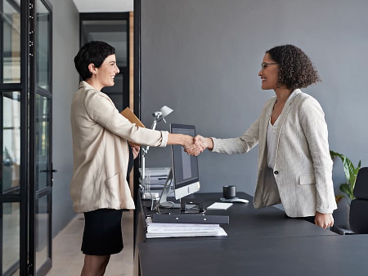 A female candidate at a teacher interview