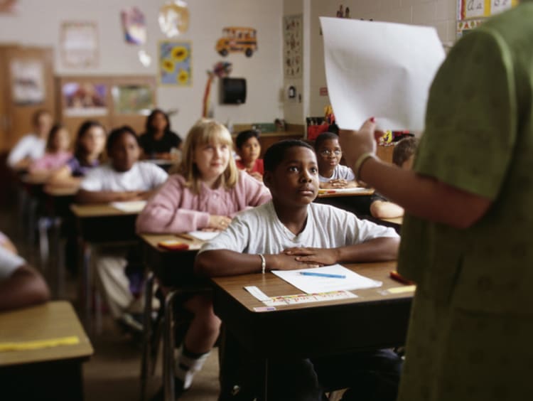 Teacher helping students to develop growth mindset through interactive lesson plans