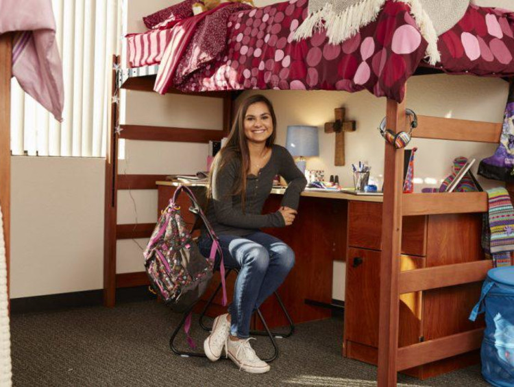 girl in a dorm room