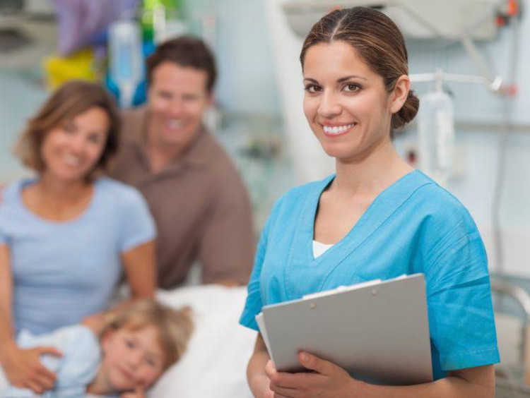 Nursing students in a clinical setting with patients