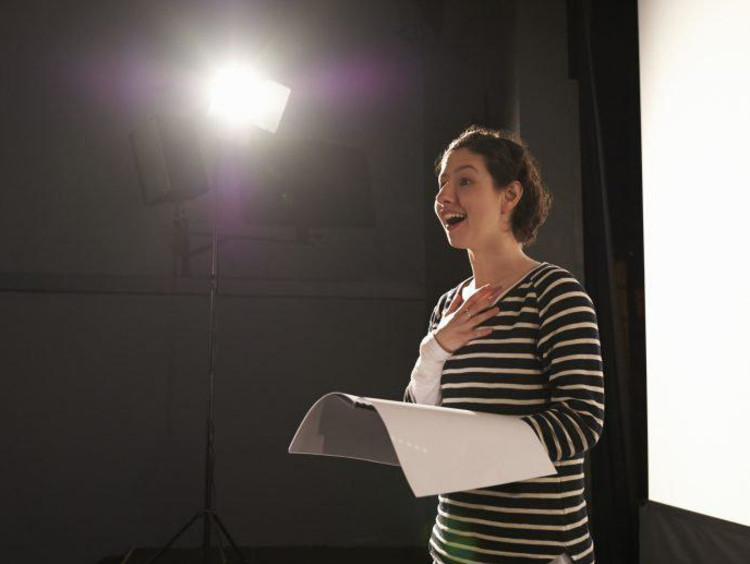 Female rehearsing lines