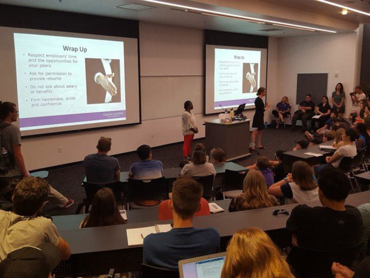 students during a lecture in a classroom