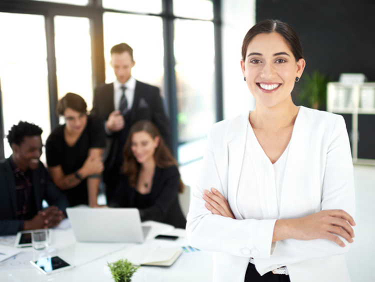 Woman leads colleagues during business project