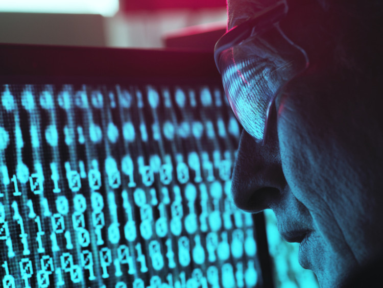 Man studies coding sequence intently