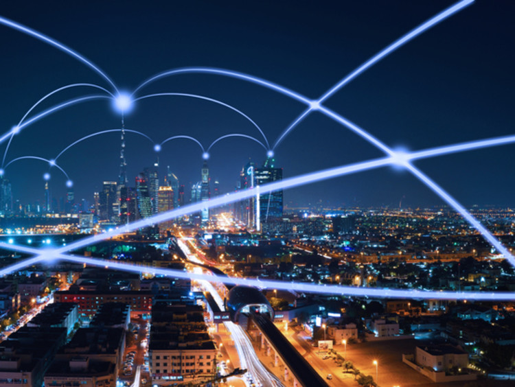internet signals bouncing across buildings