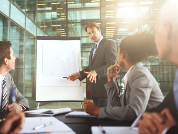 Co-workers engage in a business meeting