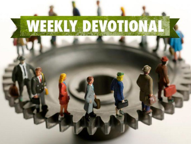 toy people walking in a circle with weekly devotional banner