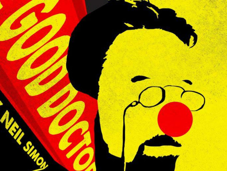 Yellow poster art for the Good Doctor with a man wearing a red clown nose